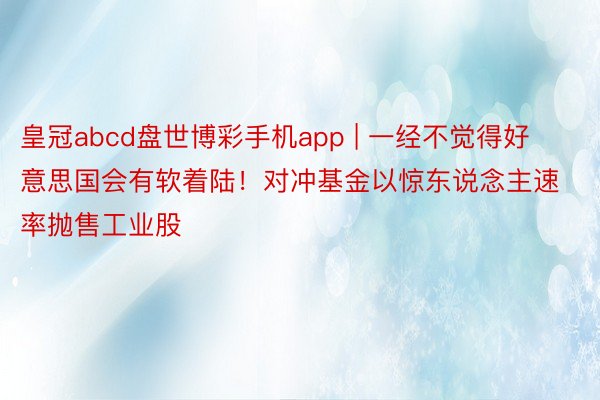 皇冠abcd盘世博彩手机app | 一经不觉得好意思国会有软着陆！对冲基金以惊东说念主速率抛售工业股