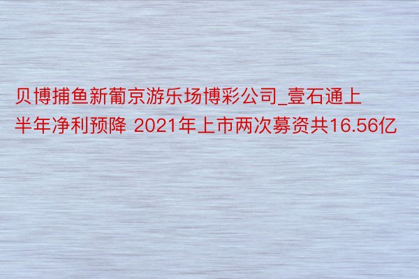 贝博捕鱼新葡京游乐场博彩公司_壹石通上半年净利预降 2021年上市两次募资共16.56亿