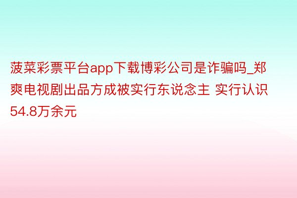 菠菜彩票平台app下载博彩公司是诈骗吗_郑爽电视剧出品方成被实行东说念主 实行认识54.8万余元